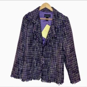 Dialogue QVC Purple Tweed coat raw hem NWT M